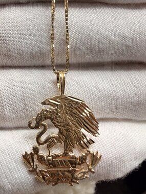 14K Yellow Gold Eagle Pendant With 0.8mm Box Chain - 20 inch